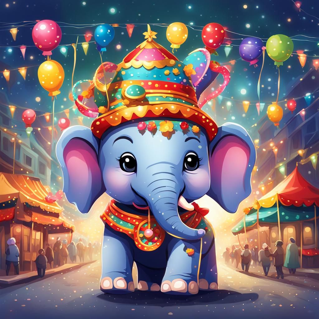 Chibi Elephant Leads Carnival Parade in Anime Style
