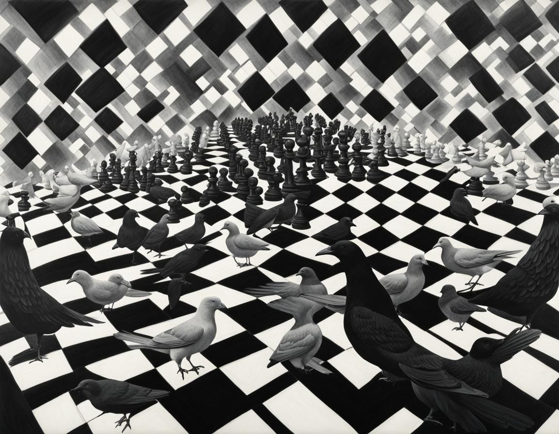 Chessboard Tessellation Metamorphosis Pencil Drawing