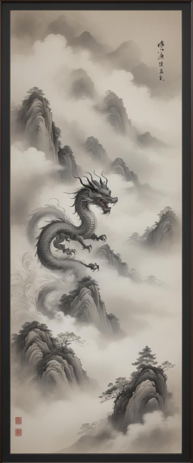 Chinese Dragon in Ink Painting Style