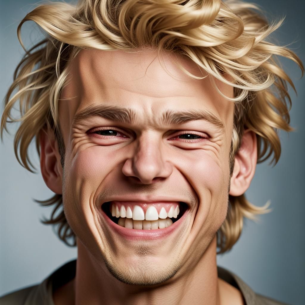 Hysterically happy blond