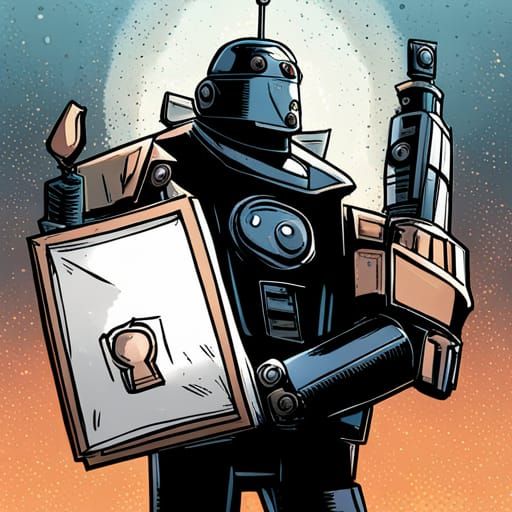 Droid at Human Rights Protest, Comic Book Art