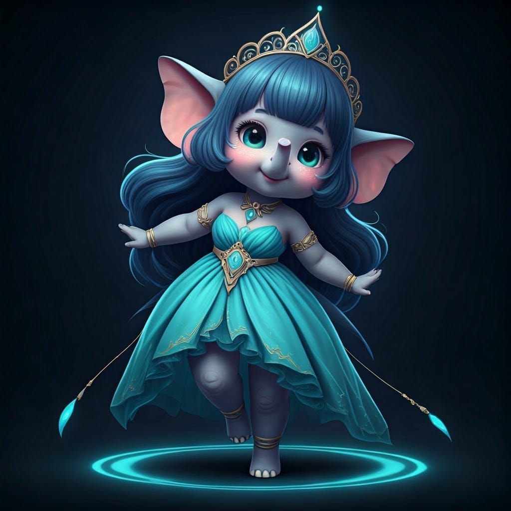 Blue Elephant Girl Dancing: 3D Anime Art