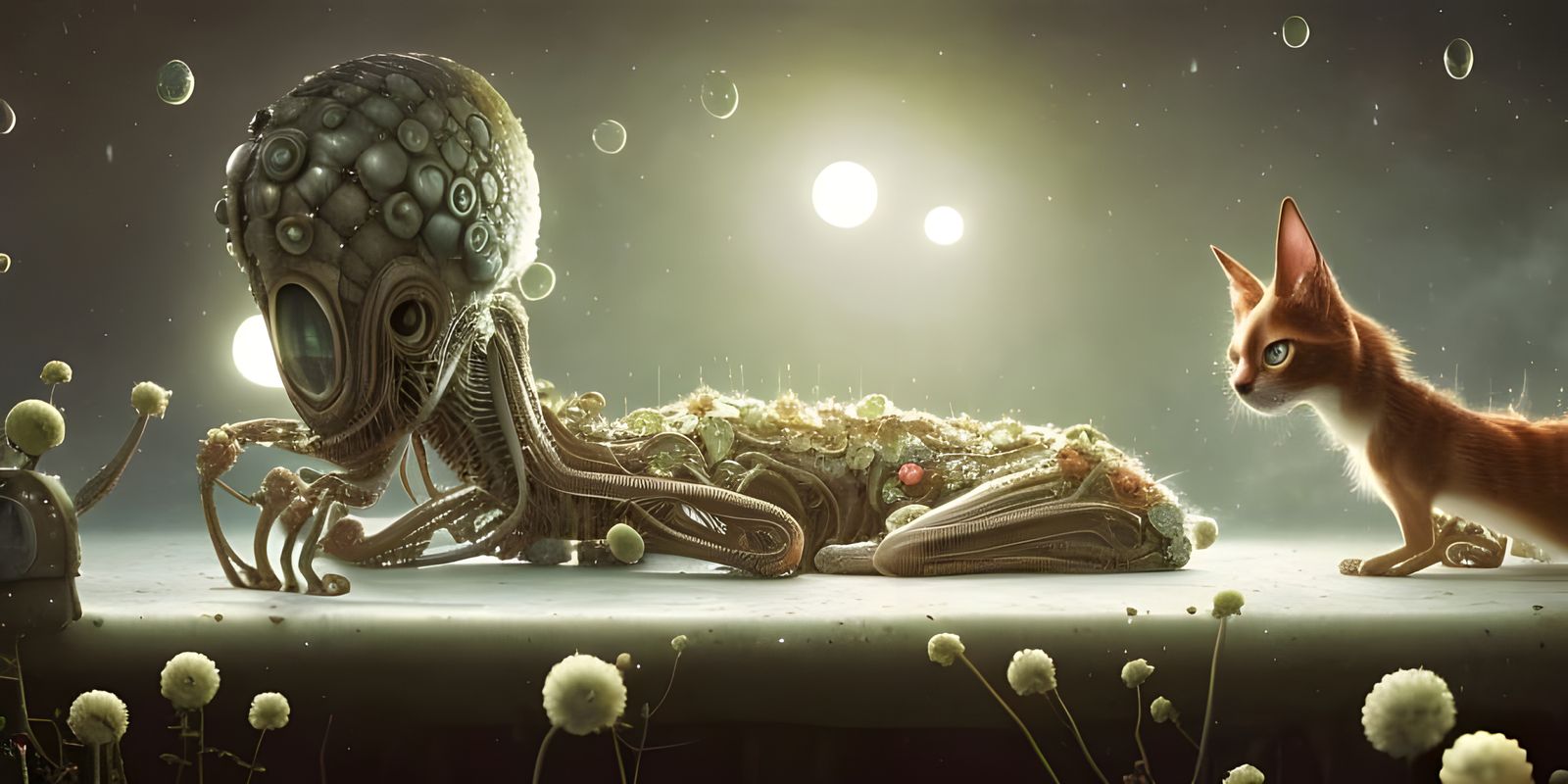 Alien Pet with Owner in Dreamlike Landscape