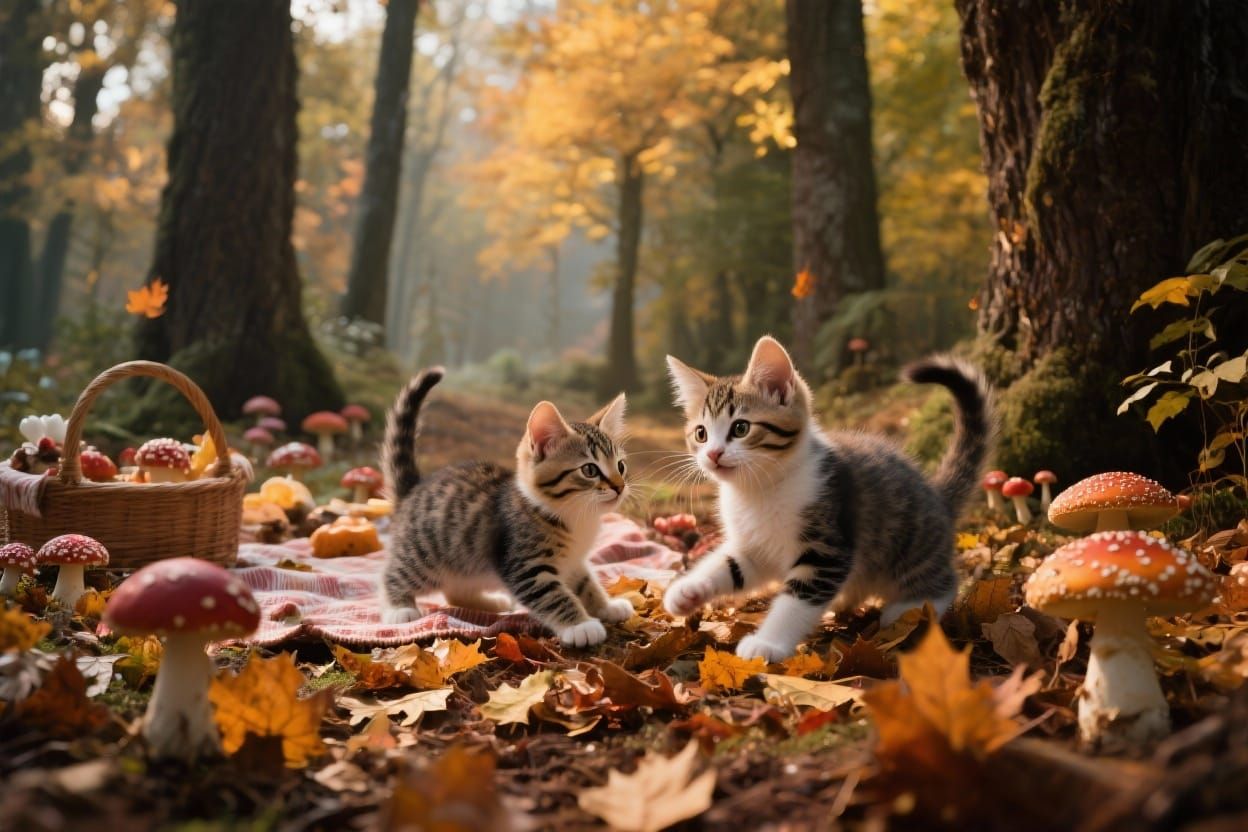 Kittens' Autumn Picnic in Cinematic Style