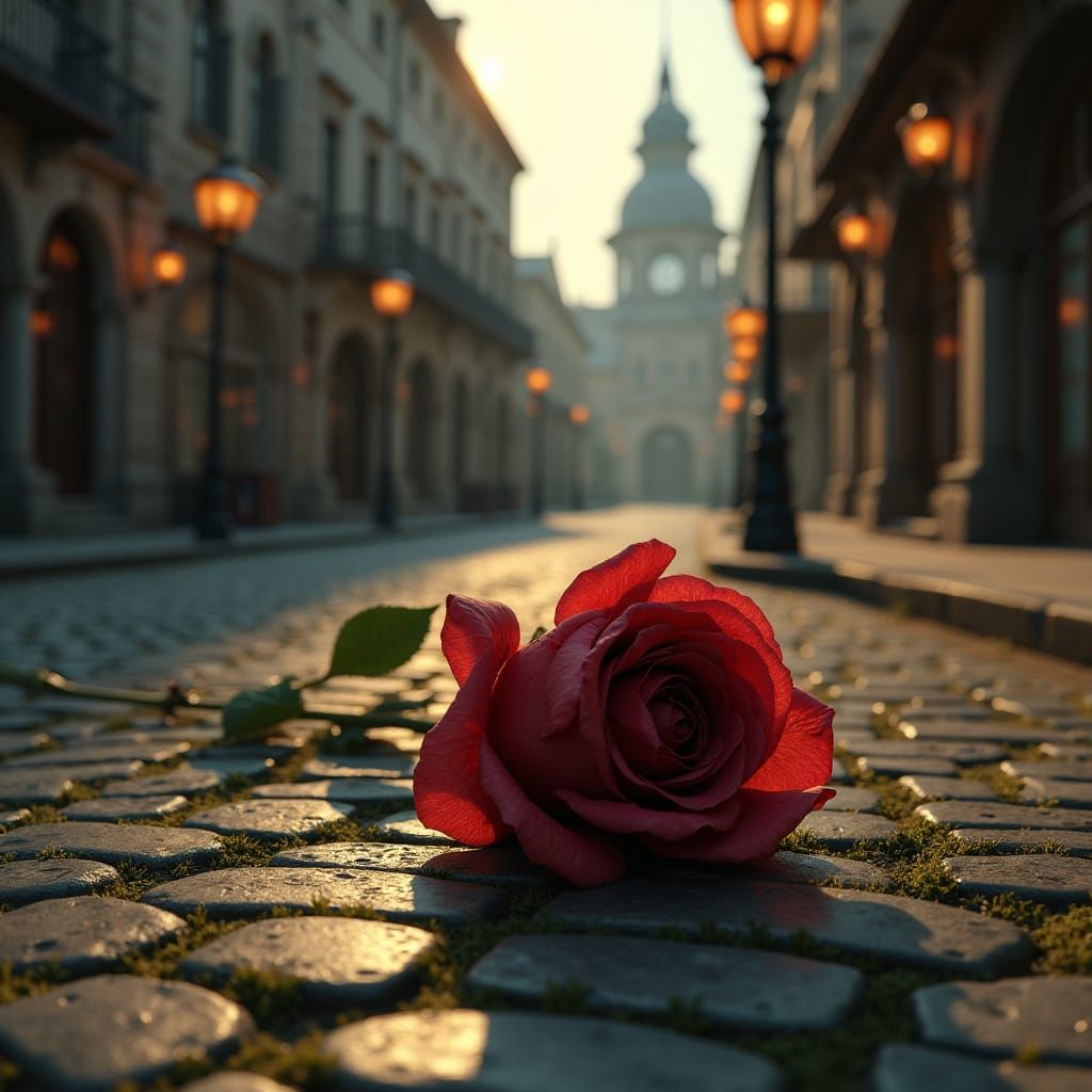 Wilted Rose in Abandoned Town Square