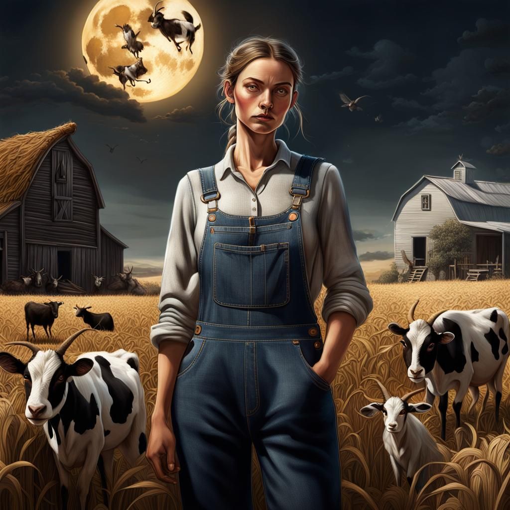 Surreal Farm Girl in Oatfield, Dali Inspired