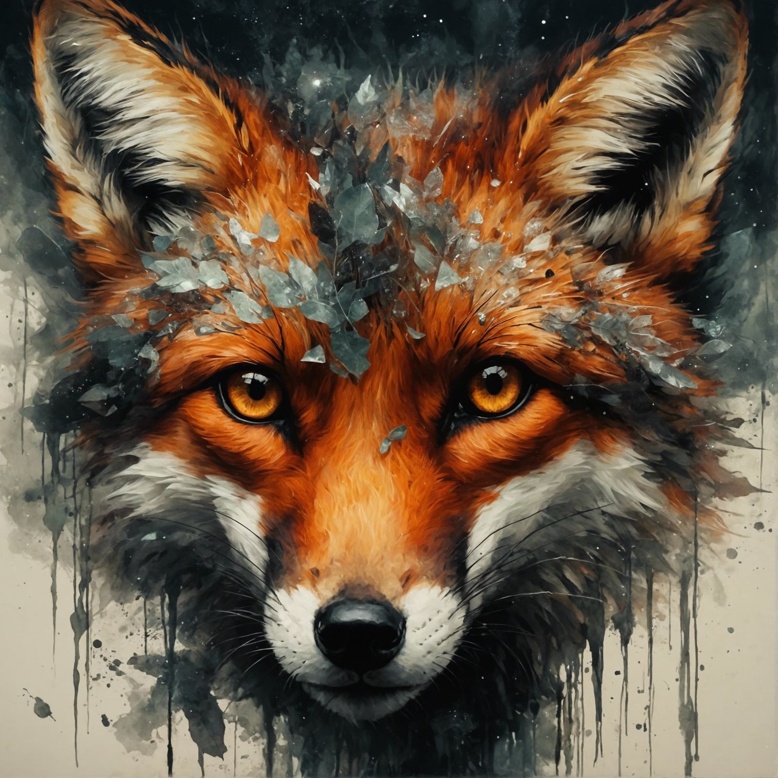 Glass Fox Face Amidst Tranquil Starlit Scenery