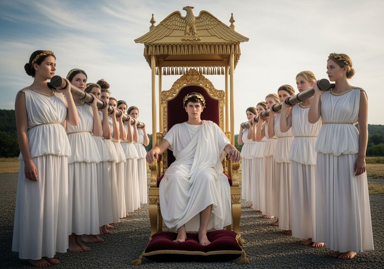 Young Emperor on Gold Throne in Professional Photo Style