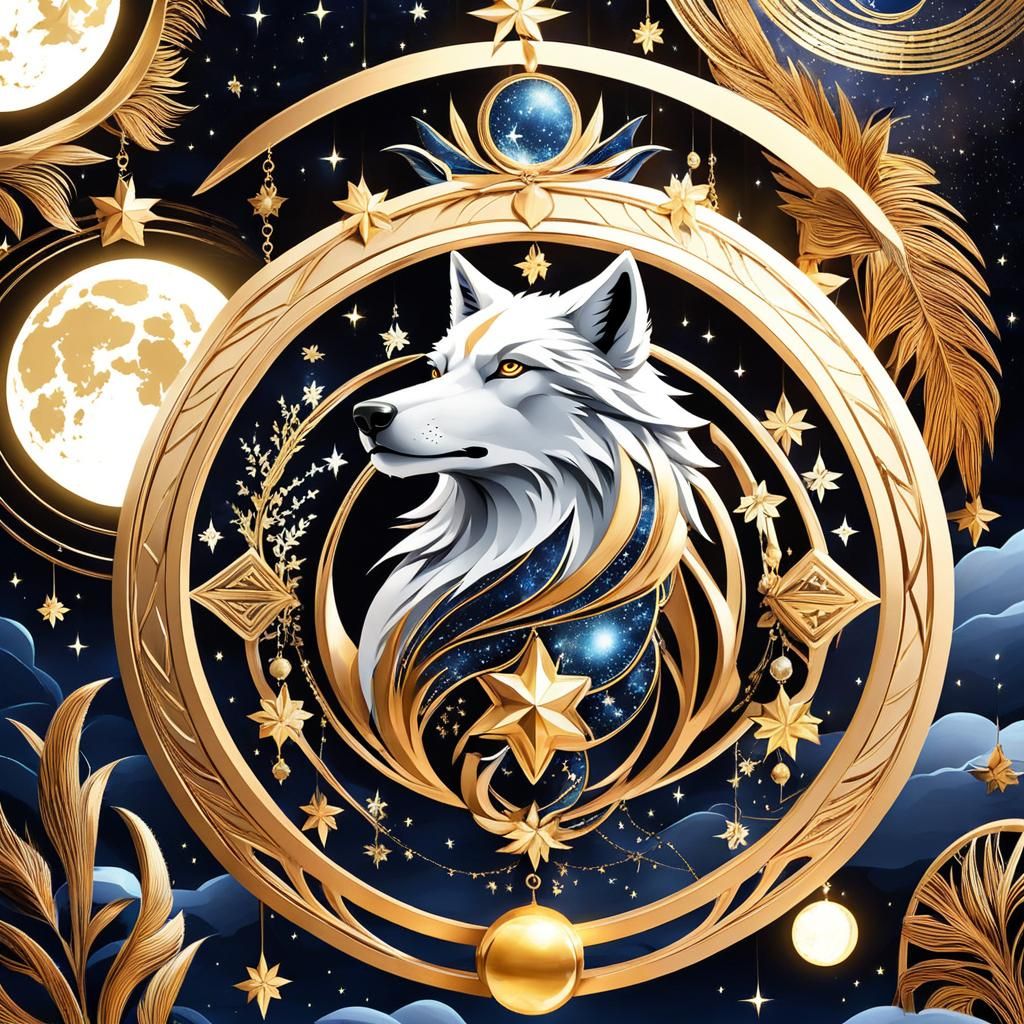 Fantasy Wolf Under Starry Moonlit Sky