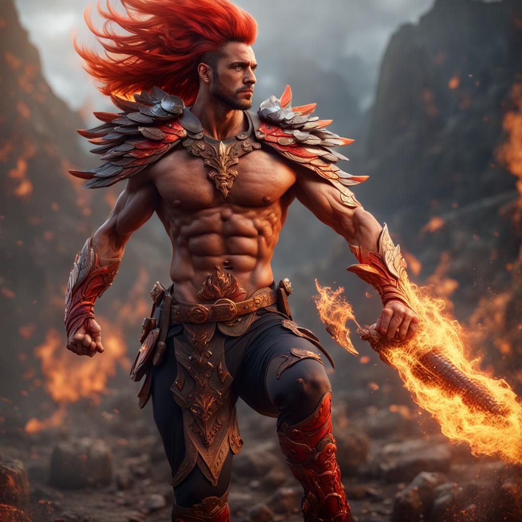 Firehawk Warrior: Hyperrealistic Full Body Matte Painting