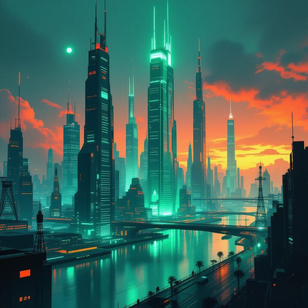 Futuristic Cityscape in Cyberpunk Style