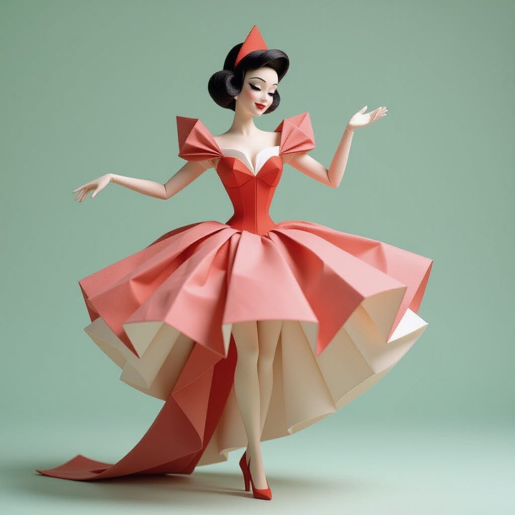 Dita Von Teese in Origami Papercraft Suit with Eagle and Lad...