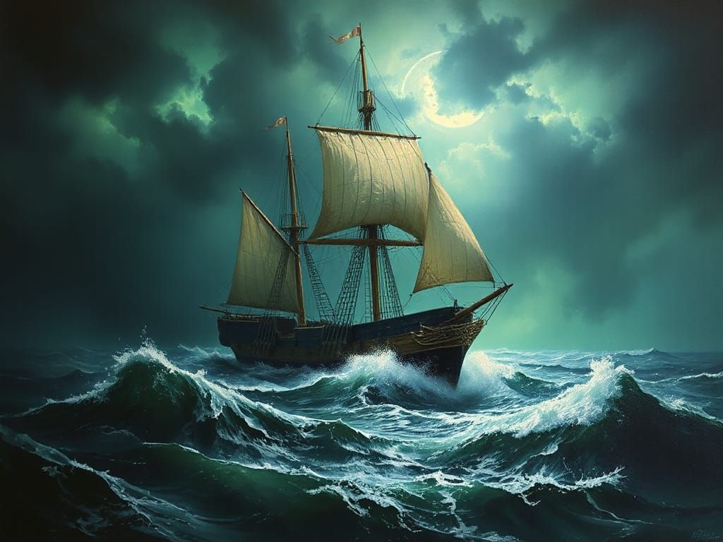 Ethereal Stormy Seascape in Mysterious Green Light