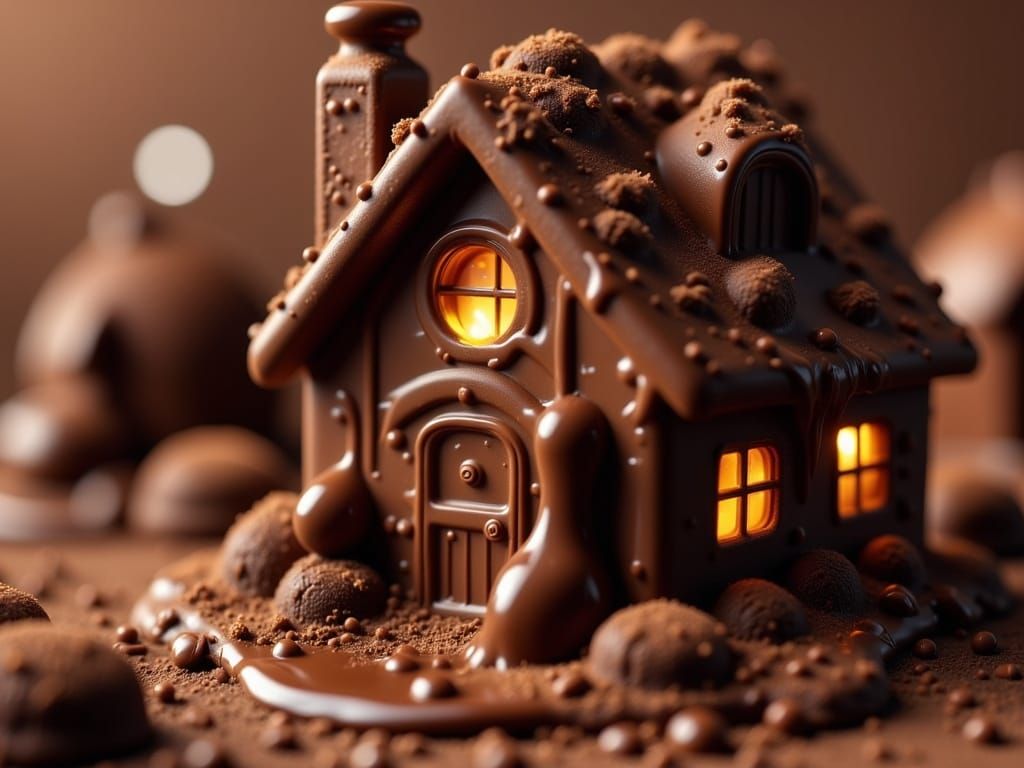Whimsical Chocolate House in Hyperreal Style