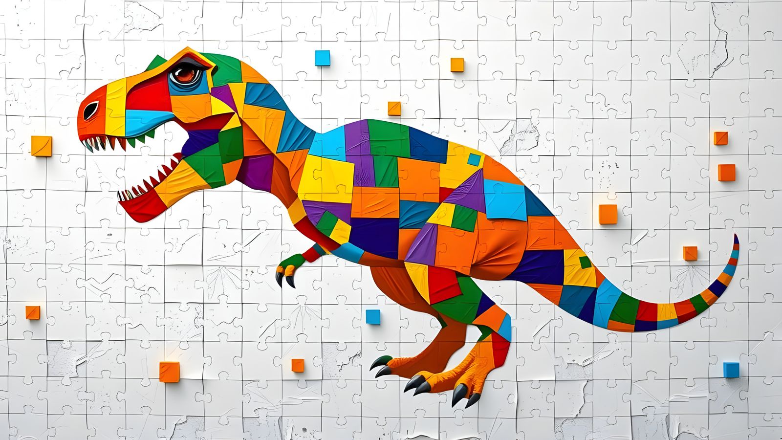 Detailed T-Rex Cubist Artwork on Textured Canvas