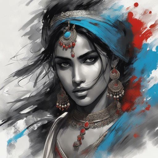 Beautiful Indian Girl Portrait in Splash Art Style