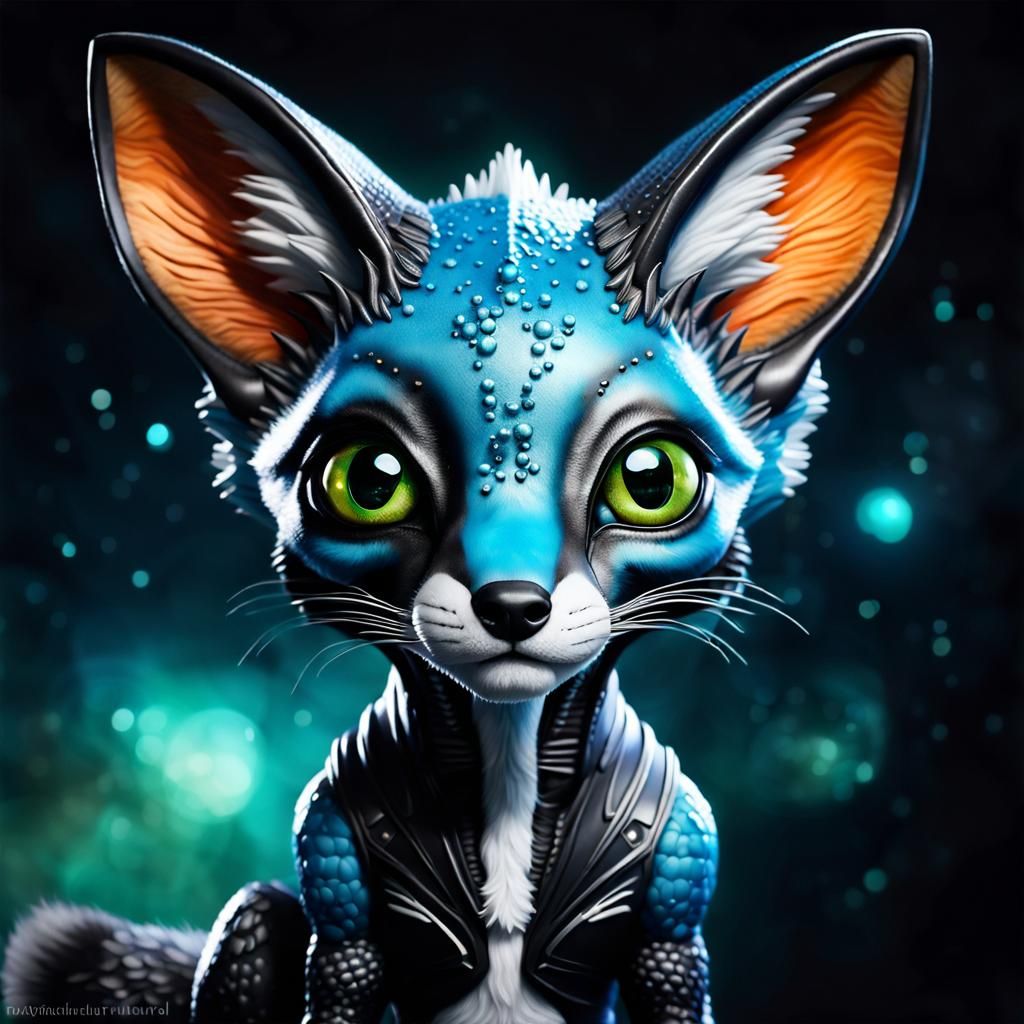 Hyperrealistic Portrait of Alien Pet with Mermaid Tail