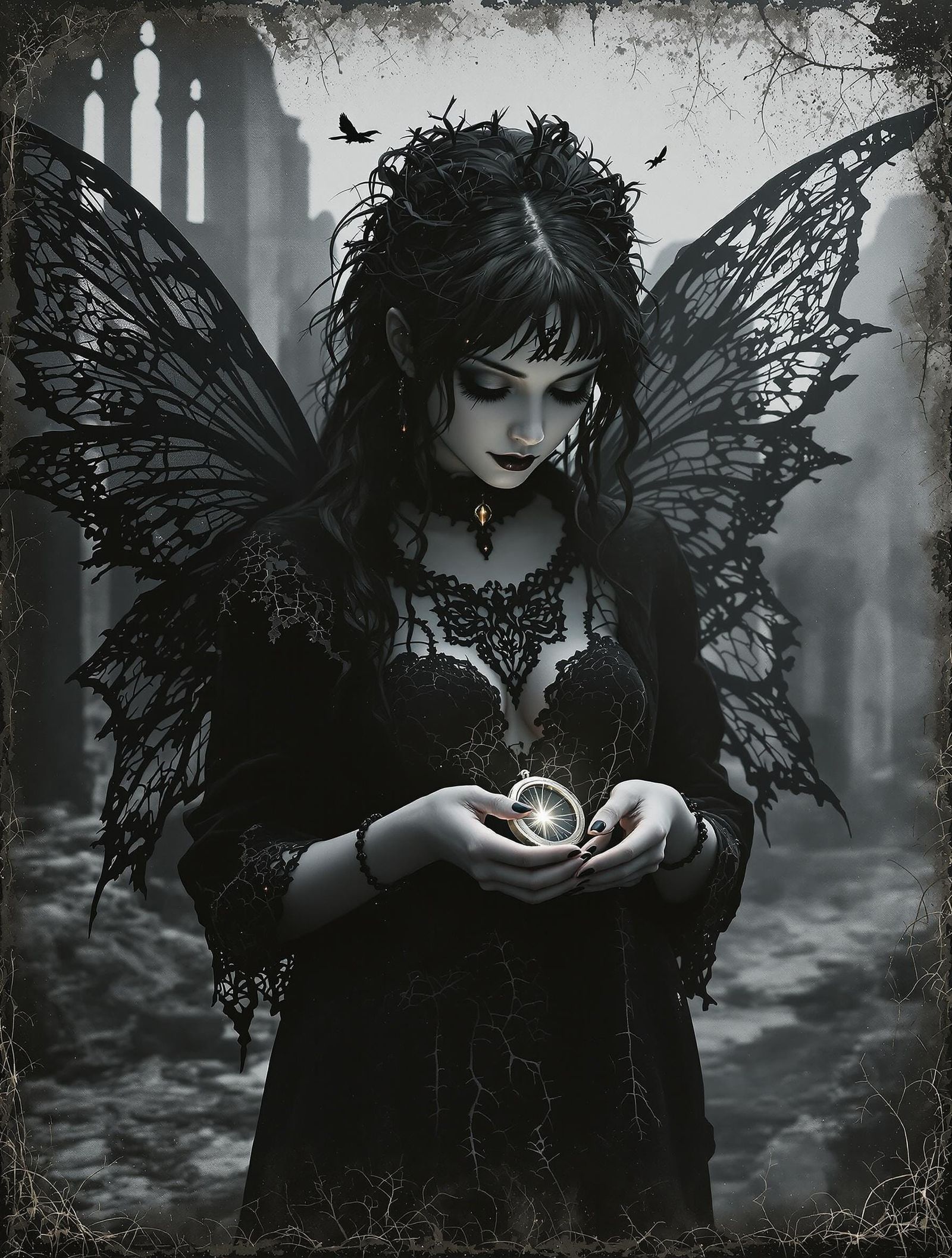 Gothic Fairy Above Whitby Abbey Ruins