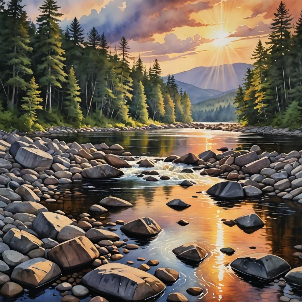 Sunset on Racquet River: Watercolour Illustration