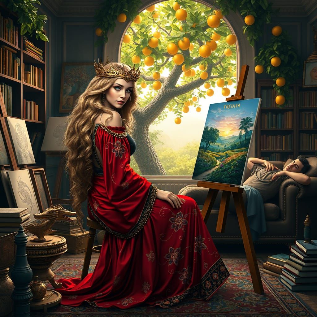 Ethereal Greek Goddess Paints Vibrant Floral Landscape in Re...