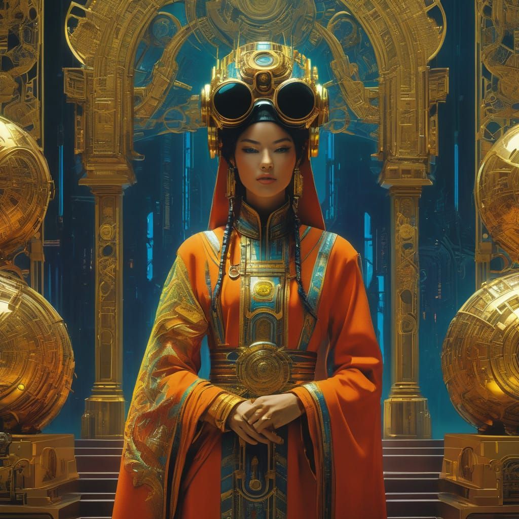 Cyberpunk Goddess in Glowing Circuitry - Digital Fine Art