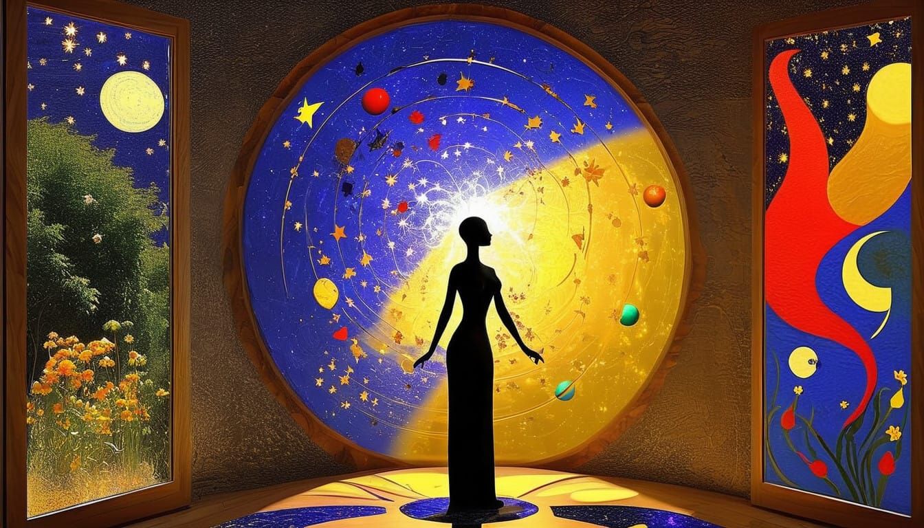 view through large portals of galactic ark fleet beautiful e...