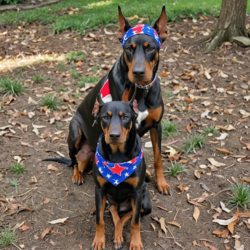 Doberman Pinscher with Bandanna Scoping Backyard