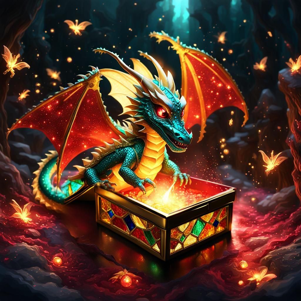 Emerald Dragon in Golden Box with Ruby