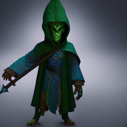 Green Goblin Wizard Boy in Blue Robe