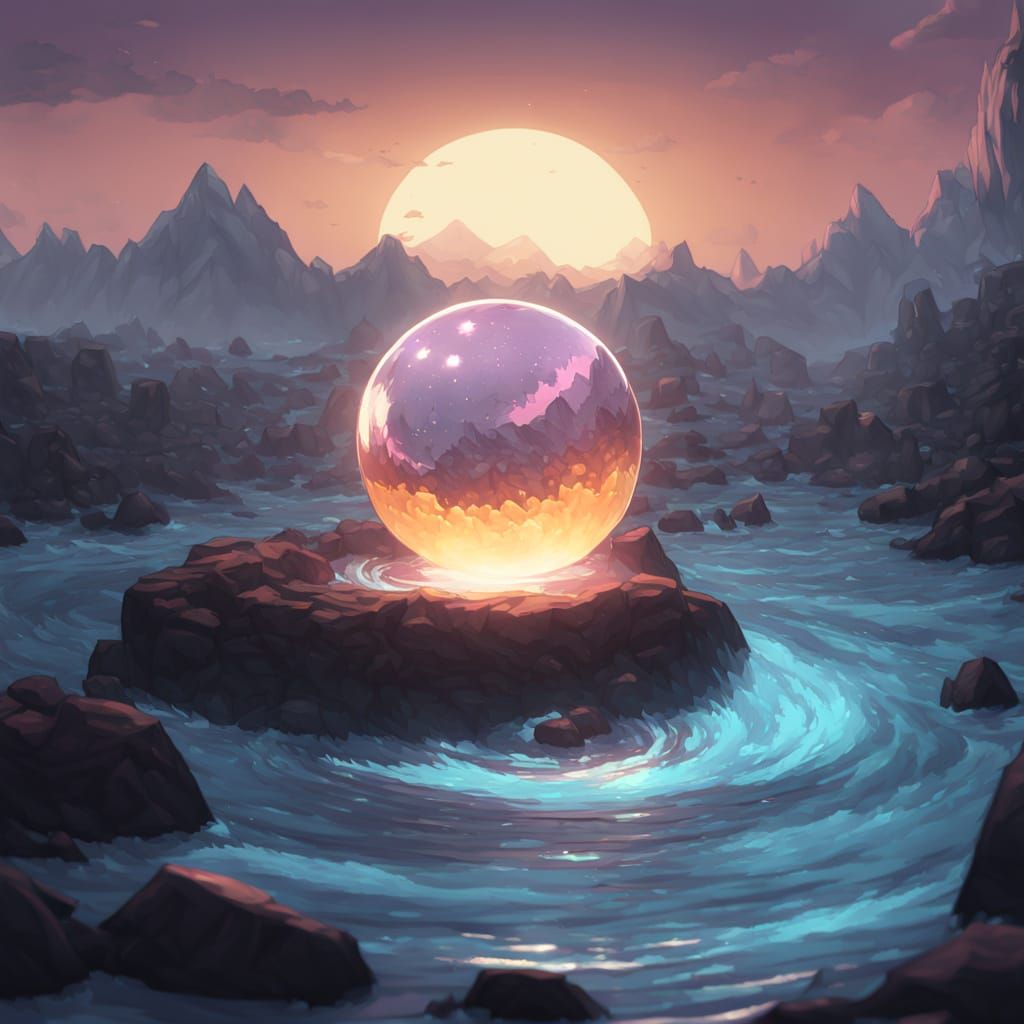 Crystal Ball in Water: Dark Fantasy Concept Art
