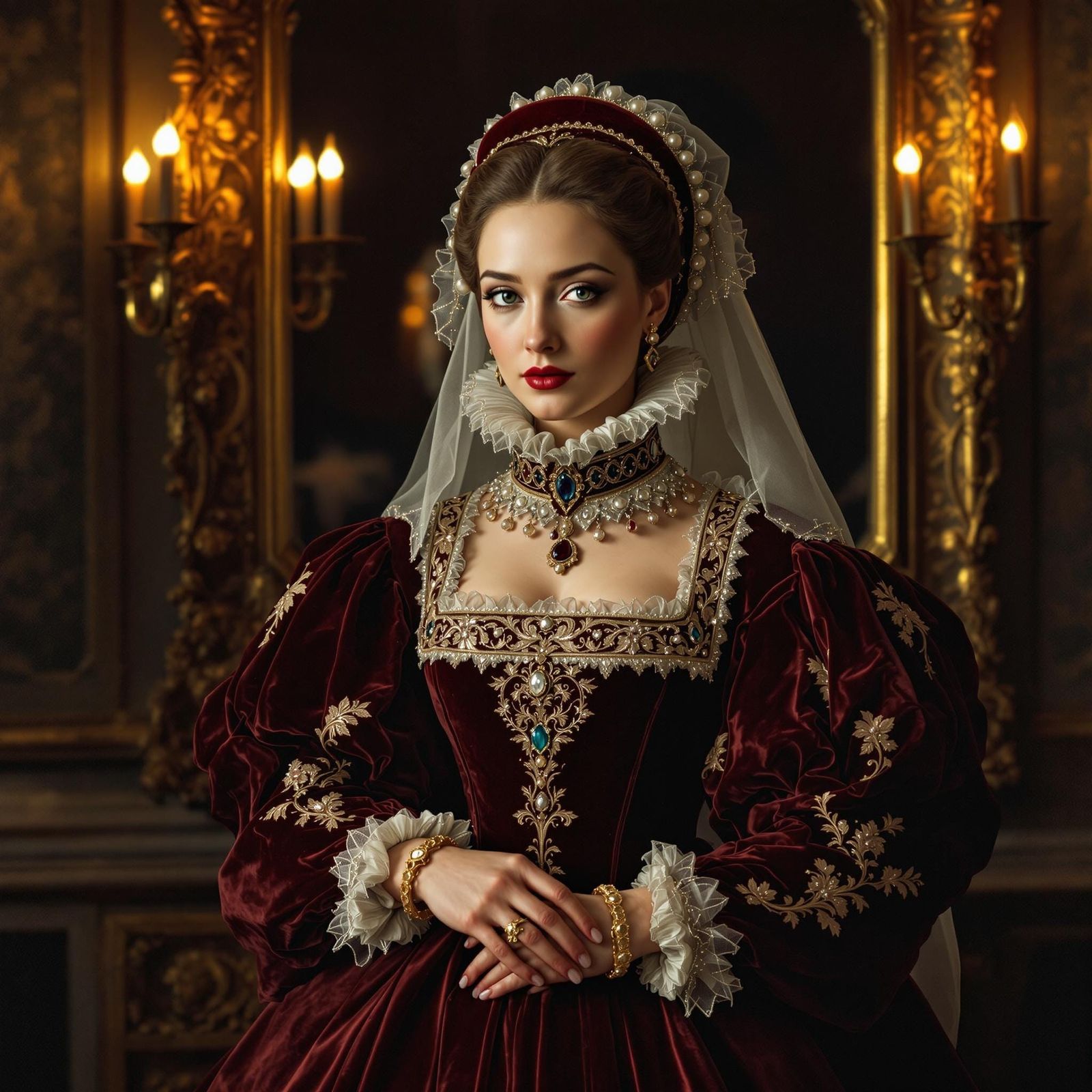 Elegant Tudor Lady in Velvet and Gold
