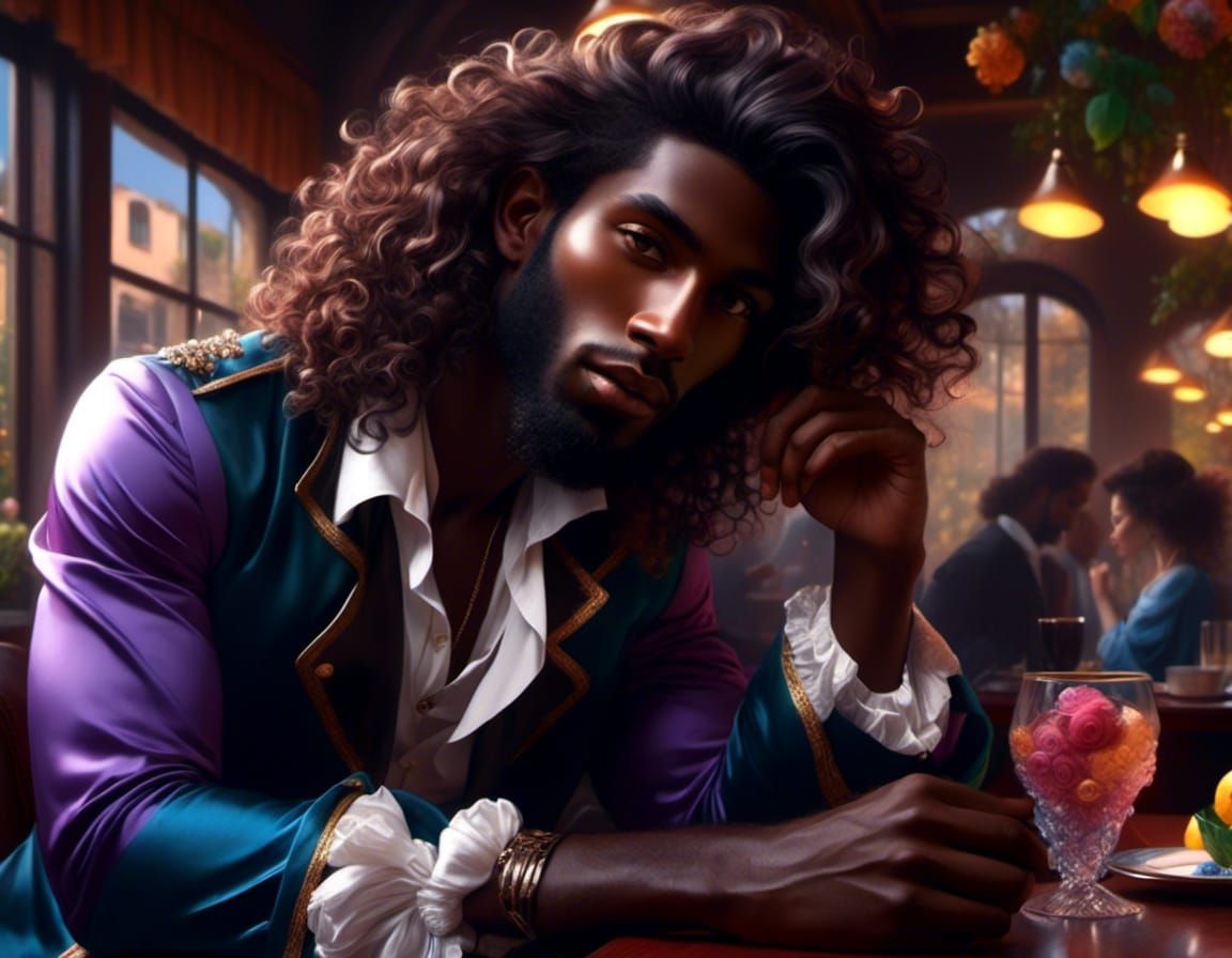 Pastel Cafe Scene with Man in Lofi Illustration