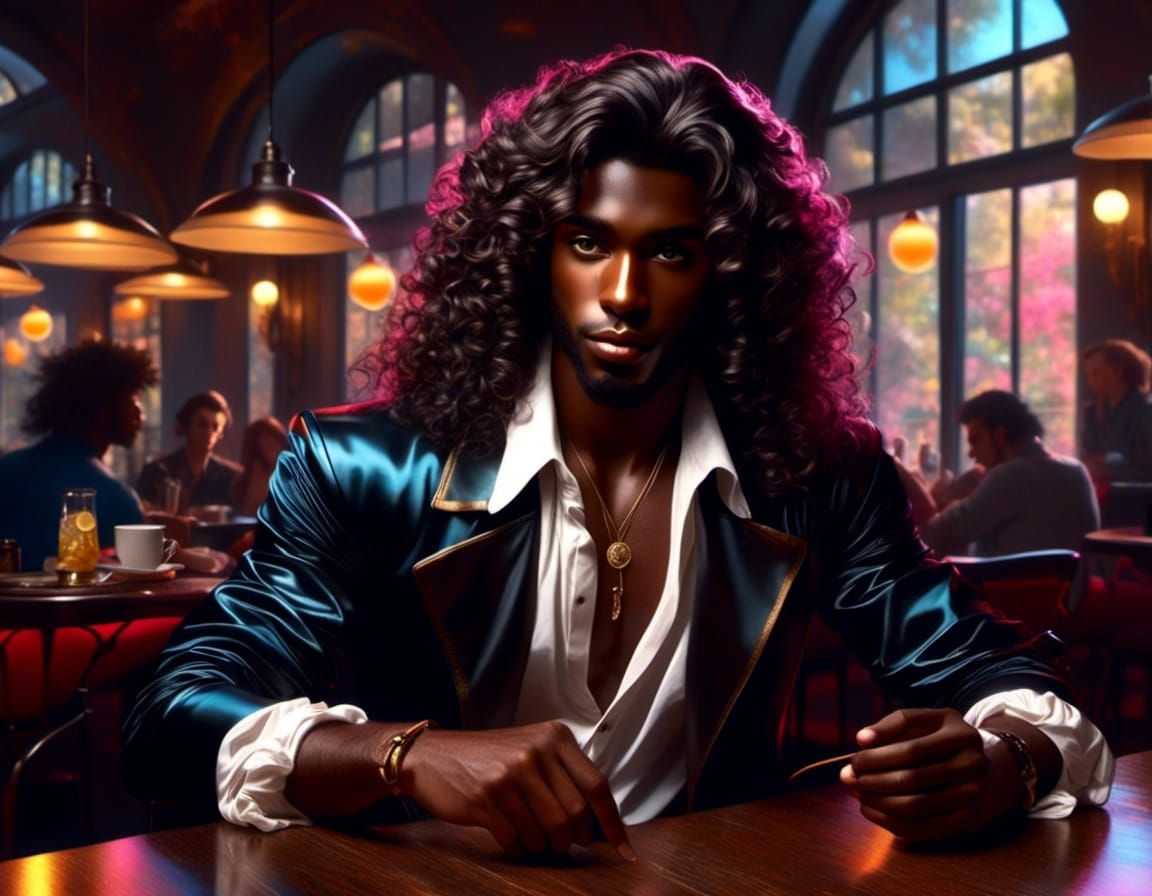 Pastel Portrait of Man in Cafe, Dreamcore Style