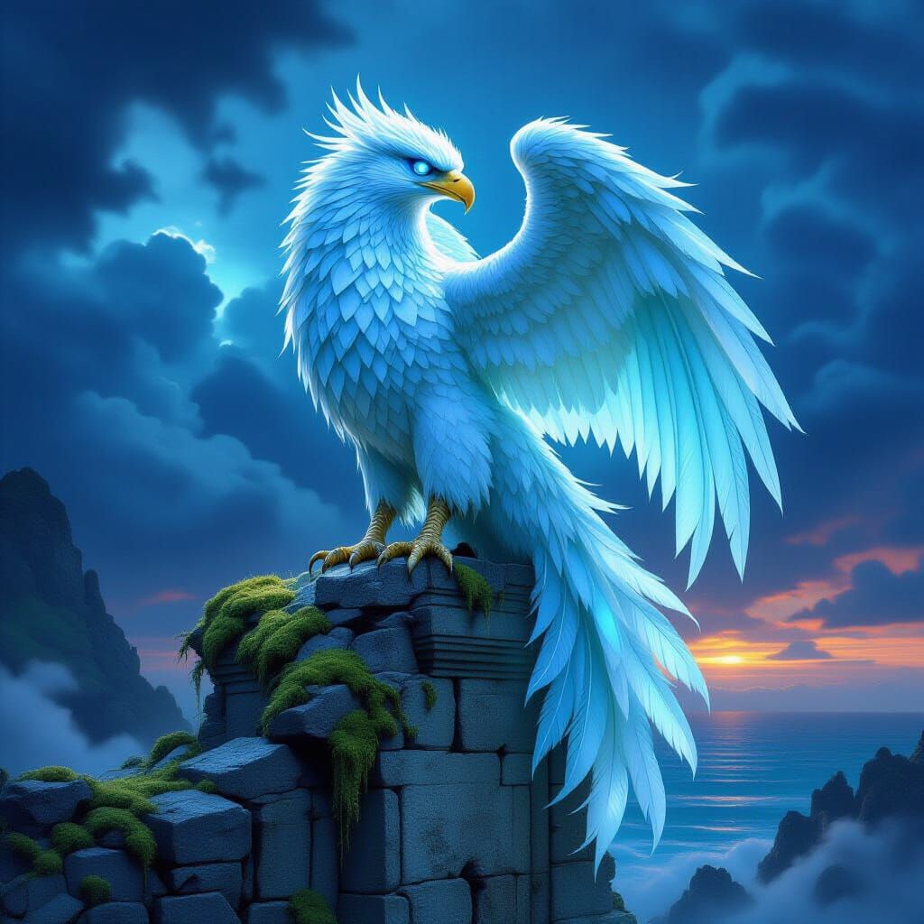 Majestic Griffin of Frosted Sea Glass in Fantasy Art Style