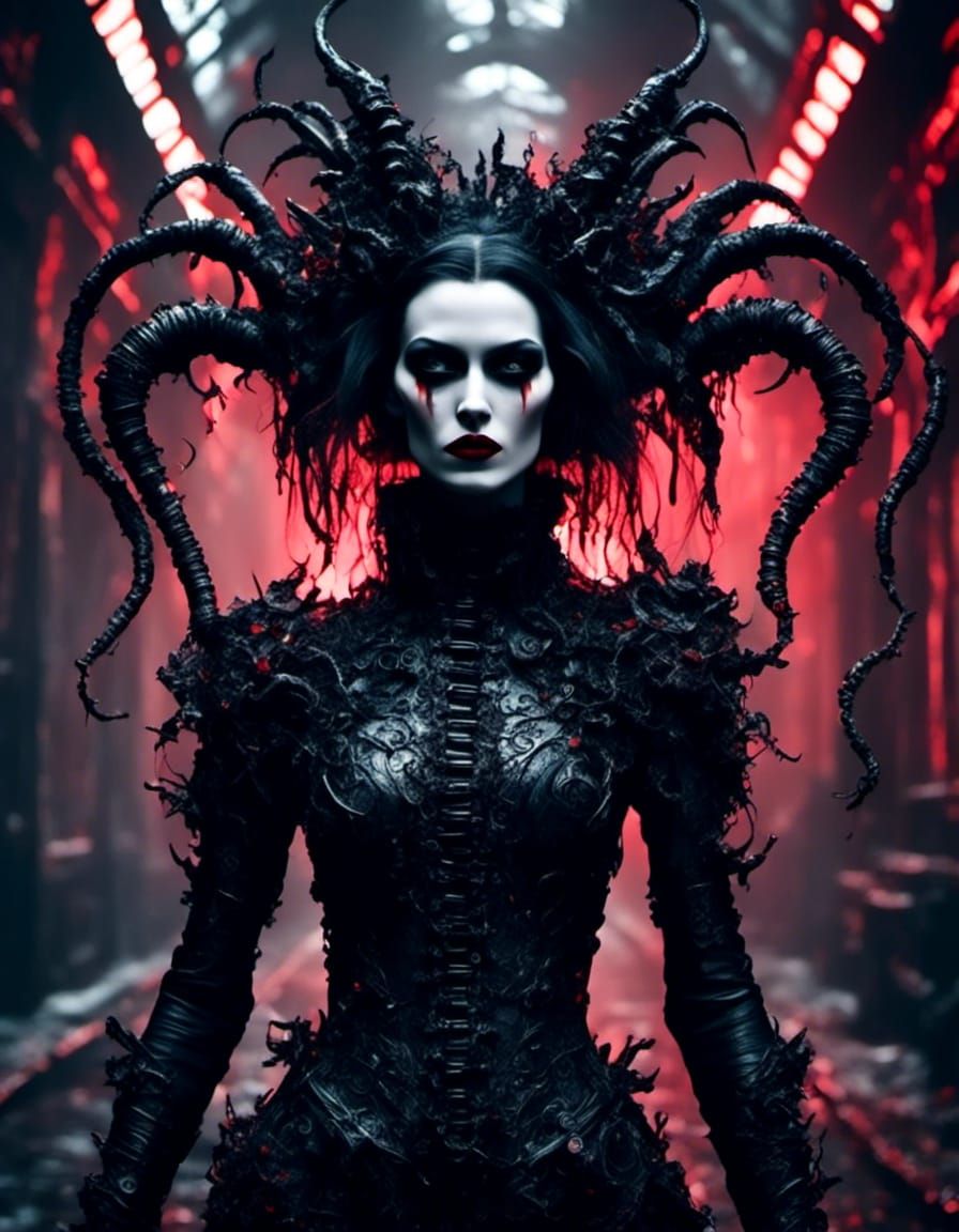 <lora:Dark fantasy realism:1.0> <lora:Eclipse:1.0> A vivacious velouptous fit feminine attractive ghostly pale skinned g...