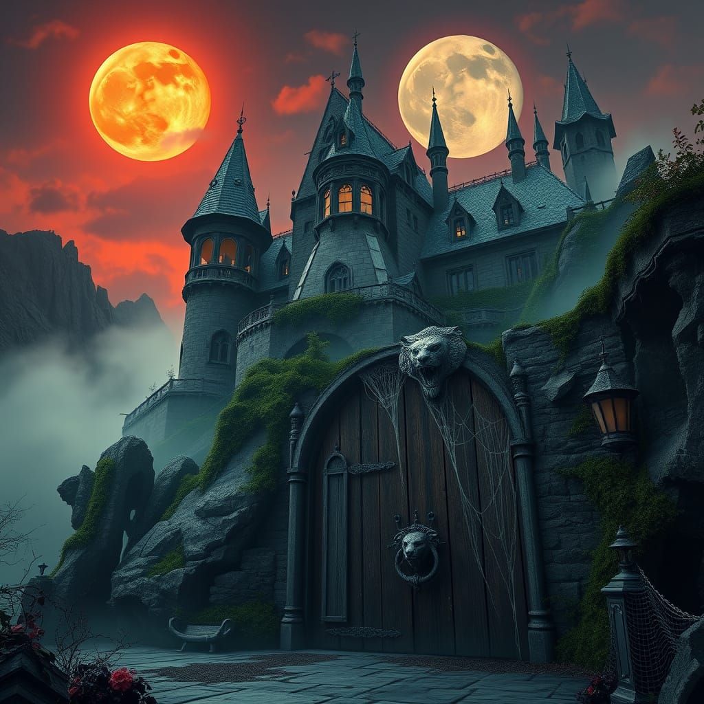 Gothic Castle Transylvania at Sunset