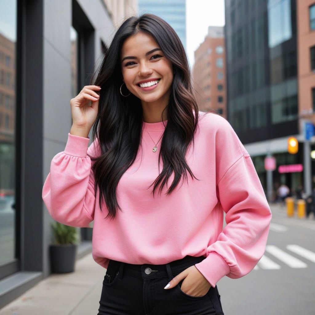 Modern City Girl with Pink Fashionable Smile