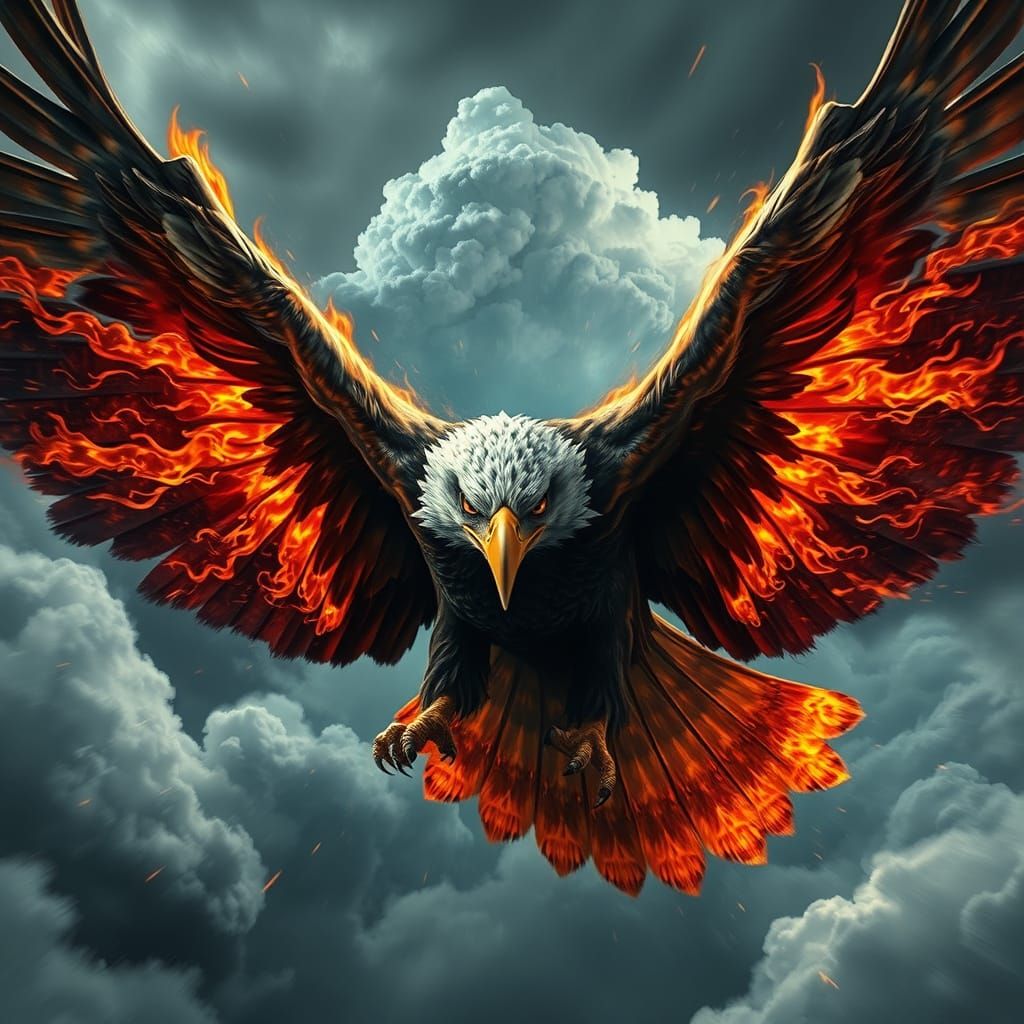 Eagle in Flight: Flames, Storms, and Freedom