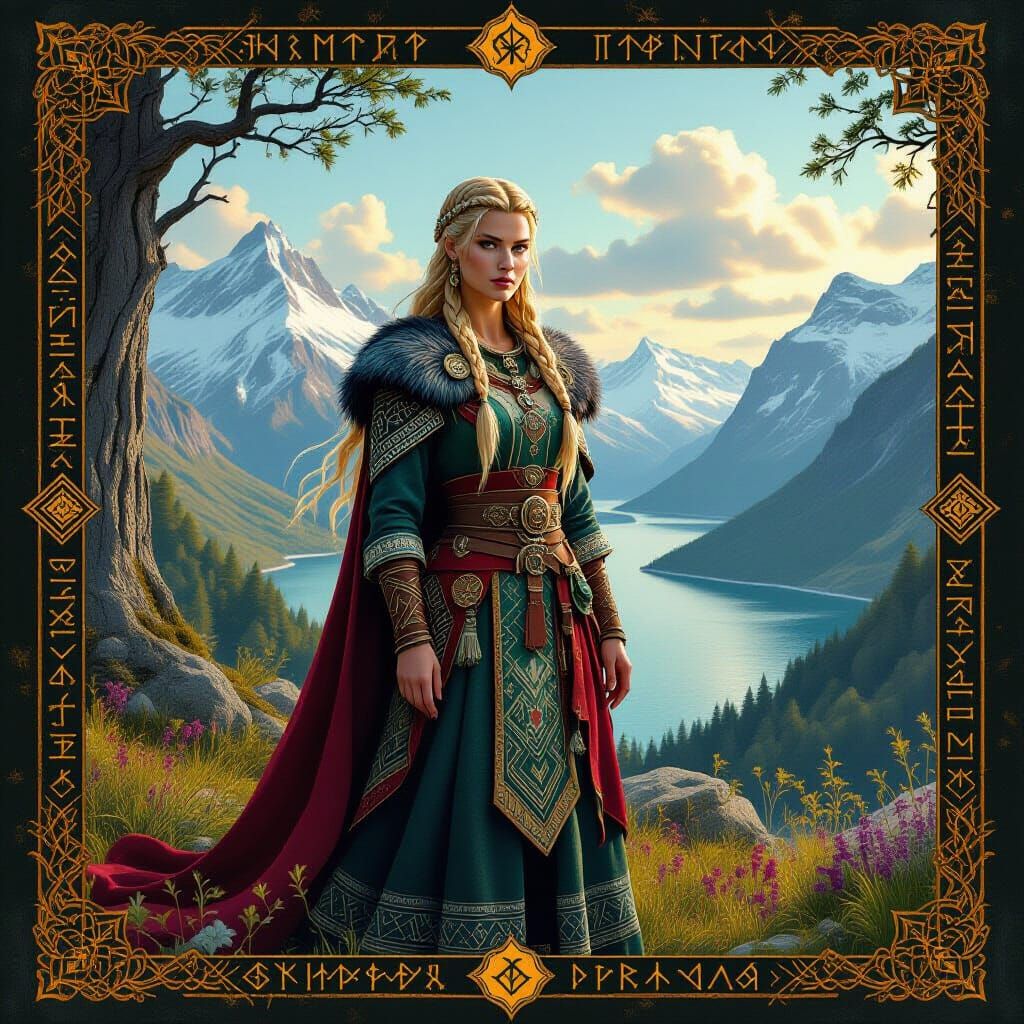 Nordic Goddess in Mystical Forest, Digital Art