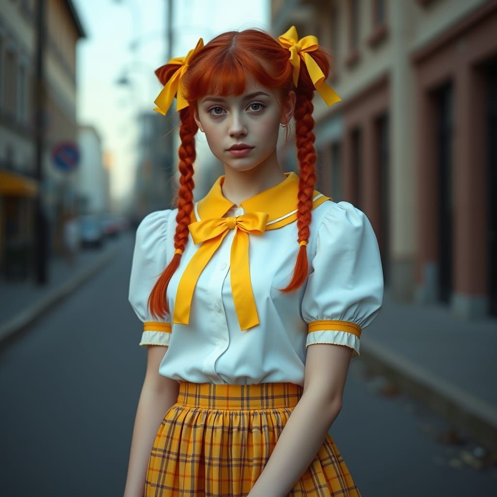 Lena in a Cinematic Yellow Schoolgirl Aesthetic