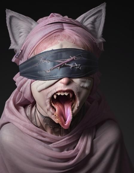 Fox-Eared Woman in Occult Catacombs: Hyperrealistic 3D