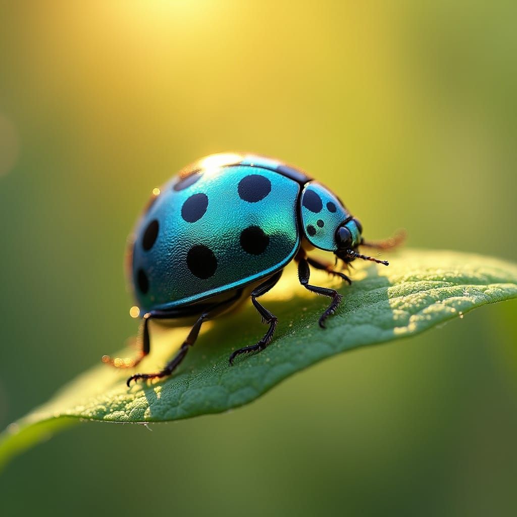 Iridescent Blue Ladybug in Whimsical Art Style