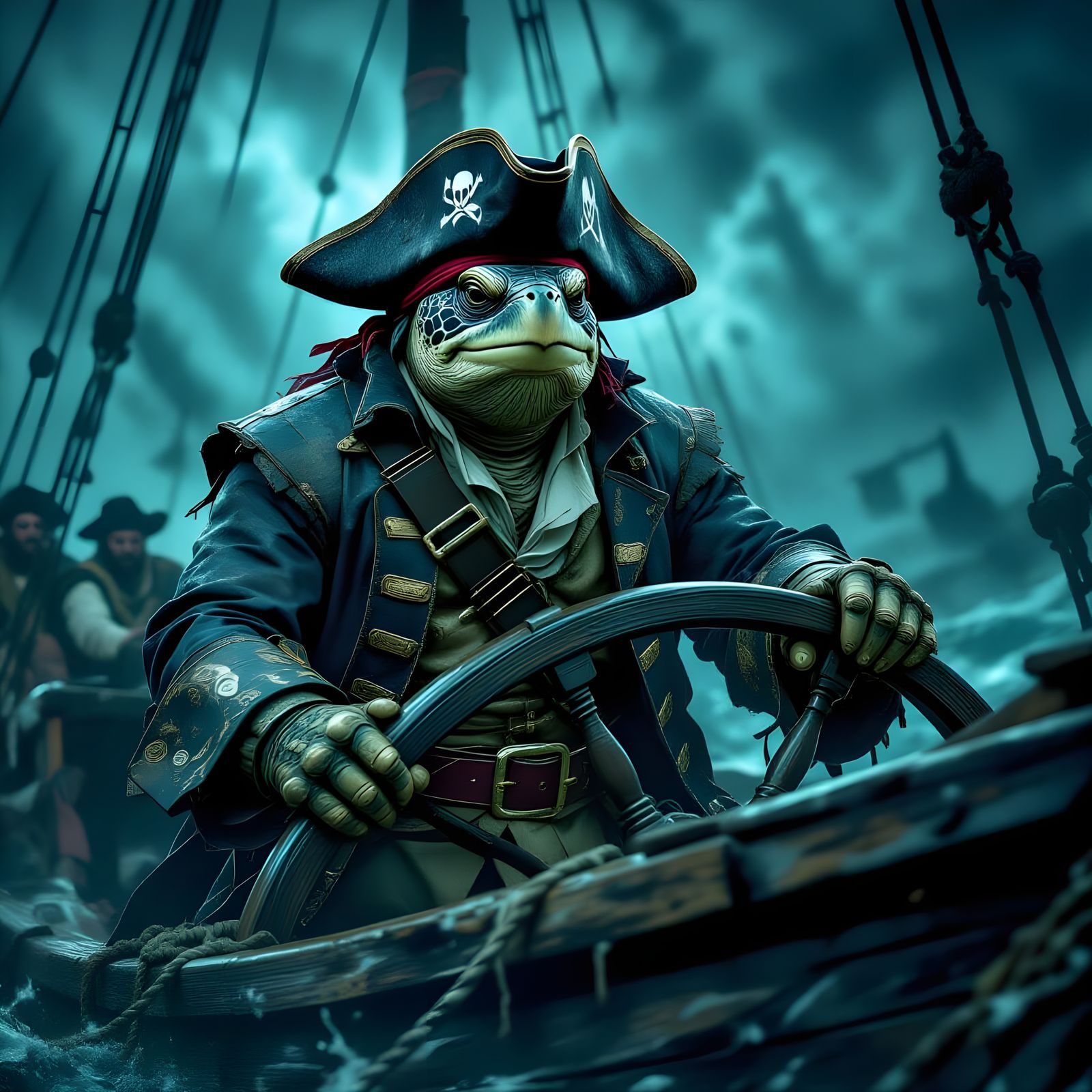 Sea Turtle Pirate Captain in Dark Fantasy Style