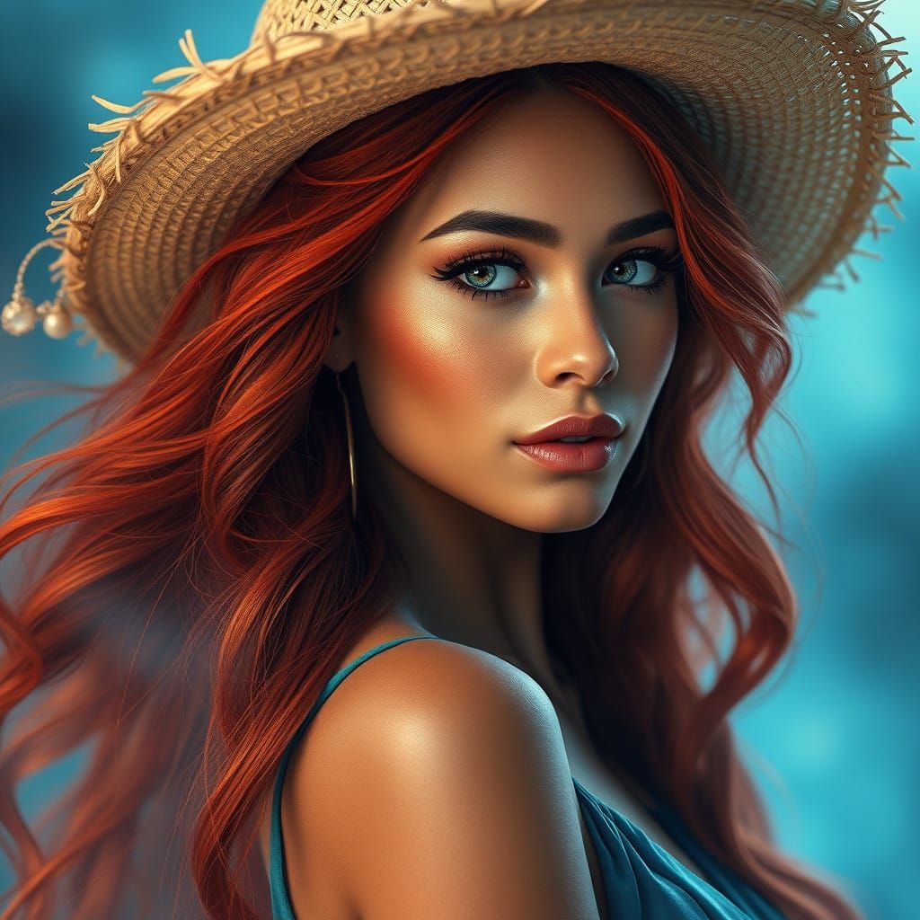 Ethereal Red-Haired Woman in Bohemian Style