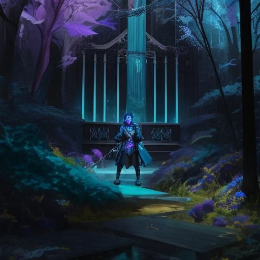 Blue Figure Devouring Universe: Detailed Matte Painting