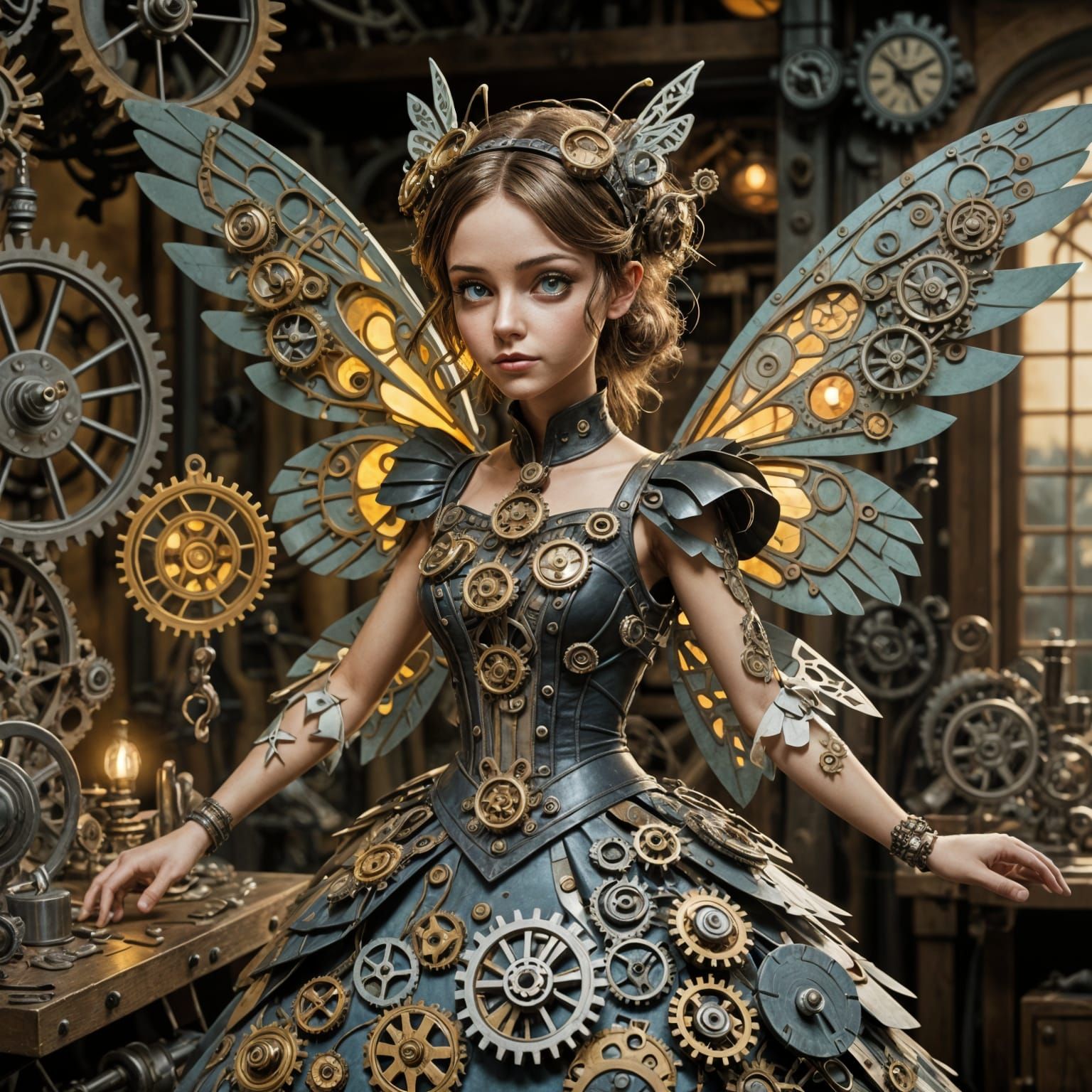 Mechanical Fairy Tinkering in Steampunk Workshop as 3D Colla...