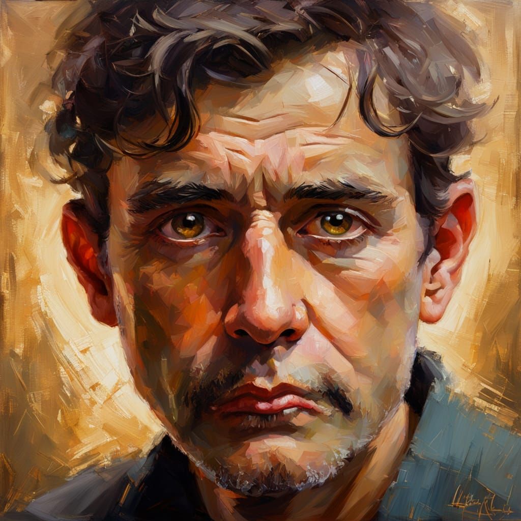 Expressive Portrait with Almond Eyes as Oil Painting