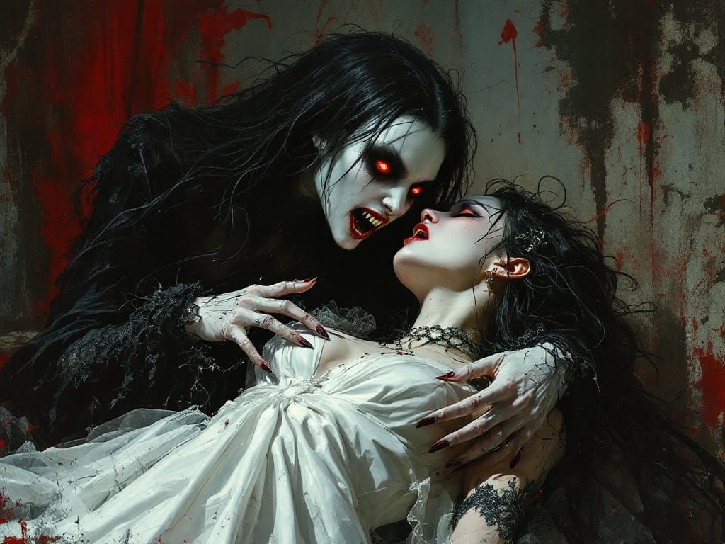 Gothic Vampire Goddess Devours Innocent in Dark, Haunting Sc...
