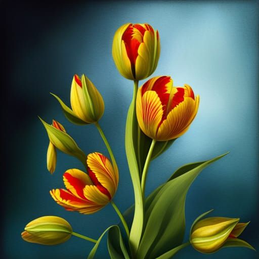 Tulip Flowers in Oil Painting Style
