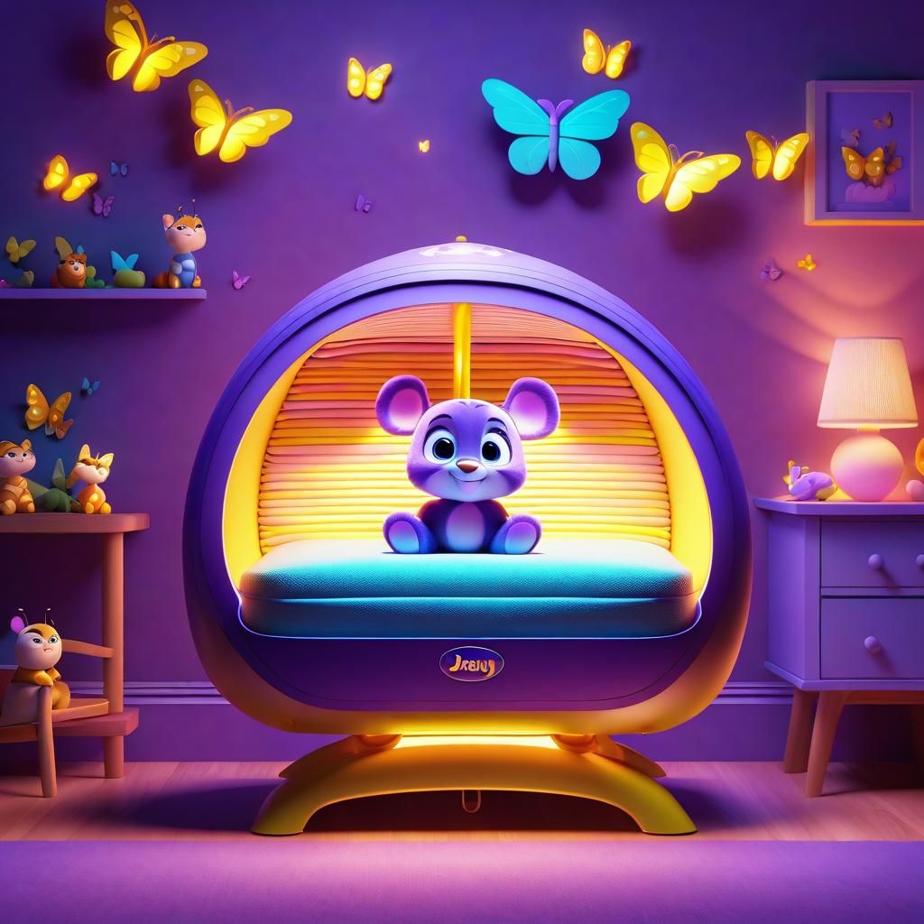 Neon Jaundice Cradle in a Pixar Nursery